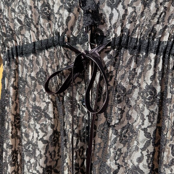 Vintage Peignoir Robe 60s Marilyn Black Floral Lace Peignoir Lingerie Robe | M/L - Picture 7 of 17